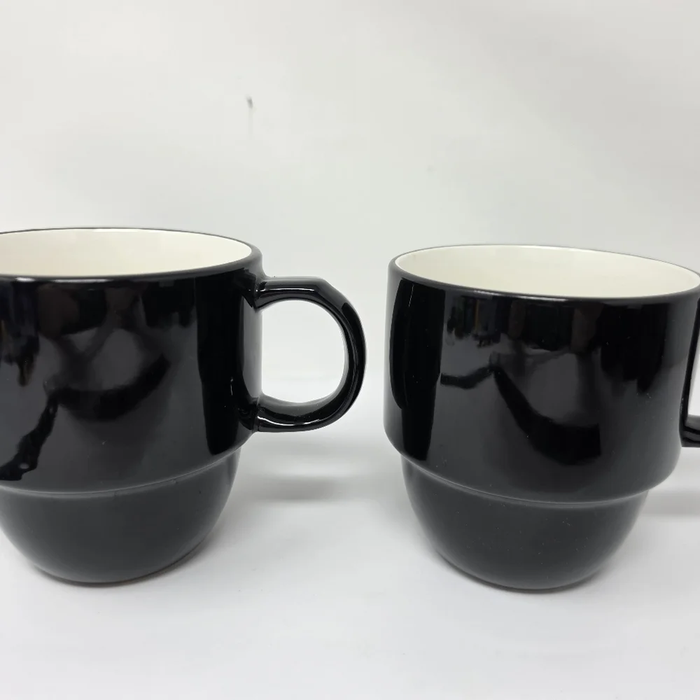 Coffee Cup Mug Stack Stackable Black Set of 2